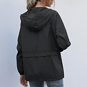 baratos jaqueta ativa-Mulheres Jaqueta casual Jaquetas de chuva impermeáveis Capas de chuva Prova-de-Água A Prova de Vento Zíper Bolsos Moda Ao ar livre Tecido Para Noite Final de semana Zíper Padrão Com Capuz Normal