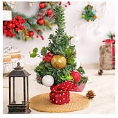 זול דמויות לאספנים-עץ חג המולד מיניאטורי שולחן עבודה עץ חג המולד מלאכותי שולחן עבודה קישוט חג המולד עם מחטי אורן אדומות עיצוב פירות יער לתצוגת סצנת החג חגיגית קישוט מסיבה לבית חגיגי אבזר