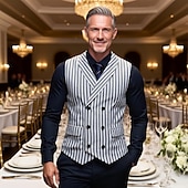 baratos Colete Masculino-Homens Colete Traje para coquetel Convidado do casamento Casual Vintage Primavera Outono Trespassado Poliéster Ajustável Listrado Fino Cinzento Claro Cinzento Escuro Colete