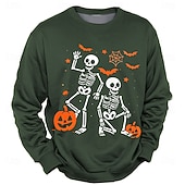 levne Halloween mikiny a svetry-Halloween Pánské Lebky Mikina Punk Večírek Tričkový Dovolená Černá Rubínově červená Výstřih ke krku 3D Celý rok Návrhář