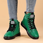 cheap Men&#039;s Sneakers-Men&#039;s Green Faux Leather High-Top Sneakers with Black Sole, Fashion Lace-Up Casual Shoes for Streetwear, Parties and Daily Wear
