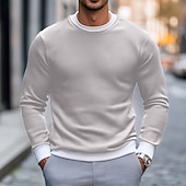 preiswerte T-Shirt mit Waffelstrick-Herren Waffel T-Shirt Pullover Sweatshirt T-Shirt Langarmshirt Langarm Rundhalsausschnitt Frühling &amp; Herbst Einfach Mode Designer Basic Mode Falscher Zweiteiler Urlaub Straße Lässig Marineblau Braun