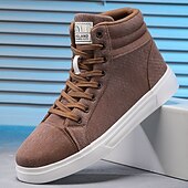 baratos Botas de cano curto-tênis masculino de cano alto em tecido marrom, calçado casual confortável com cadarço para escola, viagens e atividades ao ar livre