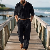 economico T-shirt set da uomo-Per uomo Set di biancheria Completi T-shirt Completi camicia e pantaloni Outfit 2 pezzi Manica Lunga Bavero Primavera Autunno Semplice Moda Casual 2 Pezzi Vacanza Abbigliamento quotidiano Uscire Nero