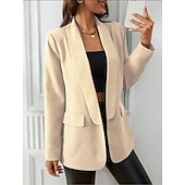billiga Blazers och kostymer-Dam Kavaj Bekväm Andningsfunktion Ficka Kontorsdam Stil Modern Slät Utomhus Ledigt Dagligen Enkelknäppt Normal Kavajslag Normal Långärmad Ytterkläder Svart Gul Rubinrött Vår Höst
