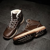 abordables Botas de invierno y nieve-Botas de trabajo clásicas con cordones de piel sintética color tostado para hombre: botines de seguridad duraderos para exteriores, construcción, senderismo y uso diario.