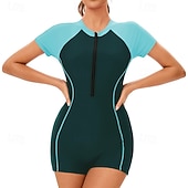 abordables Lycra de surf-Femmes Maillot de bain Maillot Anti UV Protection Solaire UV UPF50+ Manche Courte Maillot de Bain Zip Up Natation Surf Patchwork Été Printemps