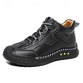 baratos Botas de cano curto-Tênis casual masculino de cano alto em couro sintético marrom com sola de borracha antiderrapante – calçado esportivo confortável com cadarço para caminhadas ao ar livre, viagens e uso diário