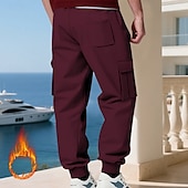 baratos Carga-Homens Calças Esportivas Calças de lã Corredor Calças de inverno Calça de moletom cargo Com Cordão Bolsos Cintura elástica Tecido Conforto Quente Esportes Diário Moda Casual Preto Branco