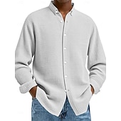 preiswerte Freizeithemden für Herren-Herren Hemd Waffelhemd Freizeithemd Knopfhemd Schwarz Weiß Wein Marineblau Blau Langarm Einfach Revers Lässig Täglich Bekleidung Mode Streetwear