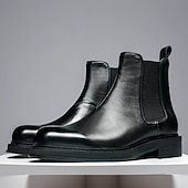 abordables Bottes en cuir haut de gamme-Bottines Chelsea noires pour hommes, bottines classiques à enfiler pour hommes d&#039;affaires, fêtes et occasions formelles