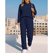 economico Tute da ginnastica-Per donna Tuta da 2 pezzi Felpa pullover Set di tute da ginnastica Coulisse con tasca Tinta unita Completo Abbigliamento Autunno Nero Cachi Allenamento All&#039;aperto Viaggio Vita Alta Leggero Di tendenza