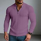 economico T-shirt in maglia a coste-Per uomo Maglia Henley Maglietta a Maglia a Coste Maglietta Manica Lunga Henley Primavera &amp; Autunno Semplice Jacquard Moderno Casual Confortevole Bottoni Base Casa Streetwear Casuale Bianco Blu