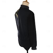 cheap Boys&amp;Men Figure Skating Costumes-Figure Skating Top Men&#039;s Boys&#039; Ice Skating Tops Black Patchwork Spandex High Elasticity Training Competition Skating Wear Classic Crystal / Rhinestone Long Sleeve Ice Skating Figure Skating