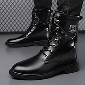 Czarne, skórzane, sznurowane, męskie buty bojowe z okrągłym metalowym logo, grubą podeszwą i wojskowym stylem – idealne dla motocyklistów Harley'a, miłośników mody punkrockowej, osób lubiących swobodne chodzenie na świeżym powietrzu i do codziennego użytk tanie Buty bojowe-Czarne, skórzane, sznurowane, męskie buty bojowe z okrągłym metalowym logo, grubą podeszwą i wojskowym stylem – idealne dla motocyklistów Harley'a, miłośników mody punkrockowej, osób lubiących swobodne chodzenie na świeżym powietrzu i do codziennego użytk