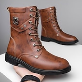 Czarne, skórzane, sznurowane, męskie buty bojowe z okrągłym metalowym logo, grubą podeszwą i wojskowym stylem – idealne dla motocyklistów Harley'a, miłośników mody punkrockowej, osób lubiących swobodne chodzenie na świeżym powietrzu i do codziennego użytk tanie Buty bojowe-Czarne, skórzane, sznurowane, męskie buty bojowe z okrągłym metalowym logo, grubą podeszwą i wojskowym stylem – idealne dla motocyklistów Harley'a, miłośników mody punkrockowej, osób lubiących swobodne chodzenie na świeżym powietrzu i do codziennego użytk