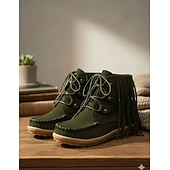 cheap Ankle Boots-Women's Brown Fringe Moccasin Ankle Bootswith Lace-Up Design for Boho Style - Perfect for Festivals and Everyday Wear