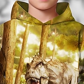 billiga Pojkes Halloween kostymer-Halloween Pojkar 3D Dinosaurie Huvtröja Långärmad Vår Höst Mode Streetwear Barn 4-12 år Huva Utomhus Ledigt Dagligen Normal