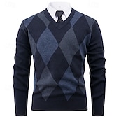 economico maglione pullover da uomo-Per uomo Maglione Maglione a maglia A Coste Maglia Top Regolari Lavorato a maglia Plaid Scollo a V Moda Essenziale Vacanza Abbigliamento quotidiano Abbigliamento Primavera Autunno Blu marino Cachi S