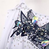 economico Abbigliamento da Competizione-abito da ballo da sala da ballo moderno da competizione in pizzo bianco con diamanti da donna