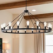 economico Modello a candelabro-lampadario a led nero su ruote 20-luce grande lampadario rustico rustico di campagna lampada industriale per sala da pranzo soggiorno cucina isola foyer corridoio