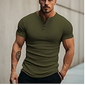  Herren Henley Hemd Muskelshirt Geripptes Strick-T-Shirt T-Shirt Kurze Ärmel Einfach Mode Designer Basic Henley Urlaub Straße Ausgehen Sommer Schwarz Weiß Marineblau Henley T-Shirt
