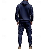 abordables Survêtements de base-Homme Ensemble Survetement Ensemble de tenues Ensemble de sweats à capuche Sweat à Capuche Extérieur Quotidien Sports Cordon de serrage Avec Poches Uni Rouge vin Noir Blanche Polyester Tenues de Sport