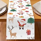 billiga julmattor och julmattor-Jul Linneduk Högtids Tecknad Jultomte  Snöflinga Tryck Duk Matbord Dekor Vardagsrum  Bänkskiva Festlig Dekoration