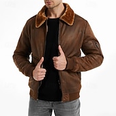 economico Giacca in ecopelle-Per uomo Giacca in Ecopelle Giacca in Pile Giacca da Biker Giacca da Moto Vacanza Quotidiano Antivento Caldo Tasca Inverno Semplice Moda Classico Bavero Regolare Nero Caffè Giacca