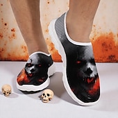abordables Chaussures pour Hommes-Baskets à enfiler pour hommes avec imprimé visage de clown effrayant, chaussures décontractées de style horreur pour costume d&#039;Halloween et marche