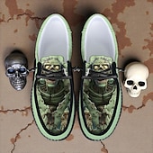 levne Boty pro muže-Pánské plátěné boty na šněrování s potiskem lebky zombie, ležérní lodičky, strašidelný halloween, párty a procházky