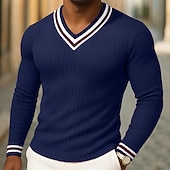 preiswerte Basic-T-Shirts-Herren T-Shirt Langarm V Ausschnitt Henley Sommer Frühling Herbst Einfach Zeitgenössisch Modern Lässig Farbblock Knöpfe Basic Heim Straße Lässig Blau Grün Violett Top T-Shirt für Herren