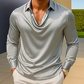 abordables Chemises en satin pour hommes-Homme Chemise Comme de la soie Chemise en satin Chemise Décontractée Uni Formel Mariage Argent Noir Dorée Vert manche longue Revers Printemps &amp; Automne Toutes saisons Vêtement Tenue Froncé