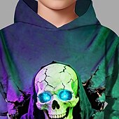 levne Chlapecké halloweenské kostýmy-předvečer Všech svatých Chlapecké 3D Lebky Kapuce Dlouhý rukáv Jaro Podzim Módní Šik ven Děti 4-12 let Kapuce Venkovní Ležérní Denní Běžný