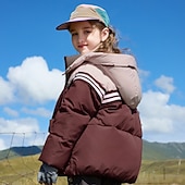 billiga Flickors dun- och parka-jacka-Barn Flickor Dunjacka Friluftsjacka Pufferjacka Rand Mode Håller värmen Vindtät Utomhus Täcka Ytterkläder 4-12 år Höst Svart Vin Kaffe