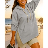 economico Felpa &amp; Sweatshirt-Per donna Felpa con cappuccio Felpa pullover Manica Lunga Top Athleisure Autunno Tinta unita Con tasche cascante Extra large All&#039;aperto Viaggio Vacanze abbigliamento sportivo Abbigliamento sportivo