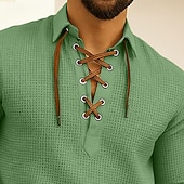 preiswerte Freizeithemden für Herren-Herren Hemd Sommerhemd Freizeithemd Knopfhemd Waffelstrickhemd Schwarz Rosa Blau Grün Langarm Einfach Revers Urlaub Lässig Kordelzug Bekleidung Mode Lässig Bequem