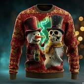 preiswerte Hässliche Pullover für Männer-Hässlicher Weihnachtspullover Herren Schneemann Pullover Strickware Rundhalsausschnitt Lässig Urlaub Täglich Festival 3D-Druck warm halten Langarm Frühling Herbst Winter Rote Braun Grün