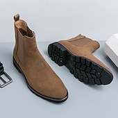 economico Stivali Chelsea-stivaletti chelsea da uomo in pelle scamosciata marrone con pannelli laterali elastici, stile casual alla caviglia per gentiluomini, ideali per outfit autunnali, abbigliamento quotidiano e riunioni del fine settimana