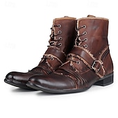 abordables Bottes en cuir haut de gamme-Bottes de motard rétro en cuir marron pour homme – Bottes de moto montantes faites à la main avec des accents de boucle pour le punk, le gothique et le streetwear décontracté