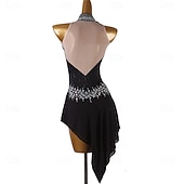 cheap Figure Skating Dresses-Figure Skating Dress Girls' Ice Skating Dress Black Patchwork Asymmetric Hem Stretchy Training Competition Skating Wear Classic Crystal / Rhinestone Sleeveless Ice Skating Figure Skating