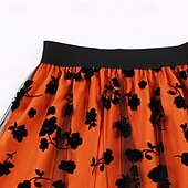 billiga Halloween Bottoms-Dam Kjol Gunga Mode Ledigt Maxi Mellanhög midja Kjolar Blommig Sparkle Tulle Microelastisk Semester Halloween Röd Orange Kaki Vår Polyester