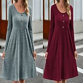 billiga Tröja klänningar-Dam Mini klänning Vardagsklänning Elegant Mode Modern Utomhus Dagligen Utekväll Normal Slät Långärmad Enaxlad Rubinrött Grå Vår Höst