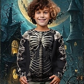 billiga Pojkes Halloween kostymer-Halloween Pojkar 3D Dödskalle Tröja Långärmad Vår Höst Mode Grundläggande Barn 4-12 år Rund hals Utomhus Ledigt Dagligen Normal