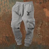 tanie Dresy-Męskie Spodnie dresowe Uprawiający jogging Spodnie Spodnie waflowe Ściągana na sznurek Kieszeń Elastyczny pas Jeleń Komfort Codzienny Sporty na świeżym powietrzu Moda Codzienny Wino Khaki Średnio