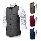 preiswerte Herrenweste-Herren Weste Gilet Urlaub Party Geschäft Mode Lässig Frühling Herbst Tasche Knöpfe Polyester Bequem Karomuster Streifen Einreihig Ein-Knopf Stehkragen Normale Passform Wein Marineblau Dunkelgray