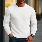 economico maglione pullover da uomo-Per uomo Maglione Maglione a maglia A Coste Maglia Top Regolari Jacquard Lavorato a maglia Semplice Girocollo Moda Essenziale Vacanza Casuale Abbigliamento Autunno Autunno &amp; Inverno Bianco Blu marino