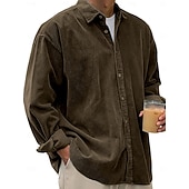 tanie męskie koszule casual-Męskie Koszula Codzienna koszula Koszula sztruksowa Zapinana na guziki koszula Czarny Biały Granatowy Niebieski Fioletowy Długi rękaw Wieczorne Na zewnątrz Ulica Odzież Zabytkowe Codzienny