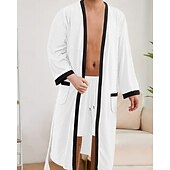 billiga Pyjamas-Herr Pyjamas Sovkläder Badrock Slät Mode Stylish Klassisk Hem Dagligen Säng Polyester Komfort Mjuk V-hals Långärmad Ficka Inkl. bälte Vår Höst Svart Vit