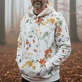 Halloween Men's Boho Paisley Damask Flower / Floral Hoodie Fashion Daily Hooded Vacation Party Streetwear White Green Printing Fall Winter Designer4